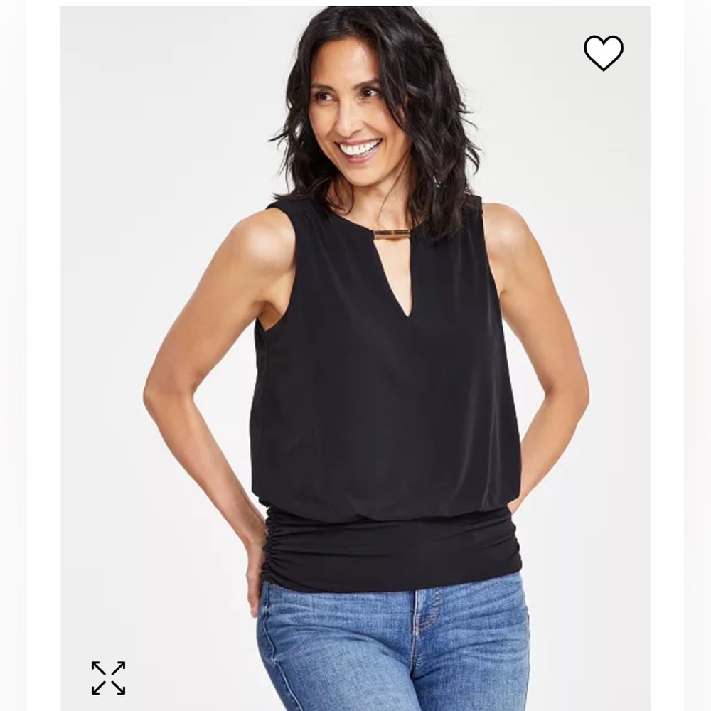 INC International Concepts Black Sleeveless Keyhole Blouson Top